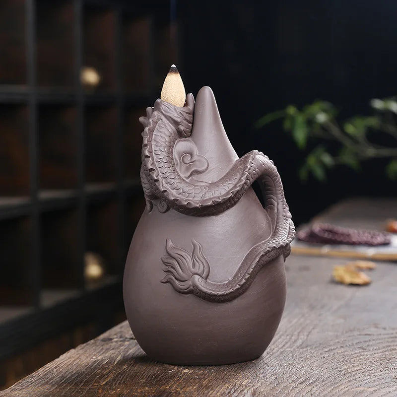 Relief Dragon Incense Burner | Waterfall Backflow Incense Holder | Aromatherapy Ornament.