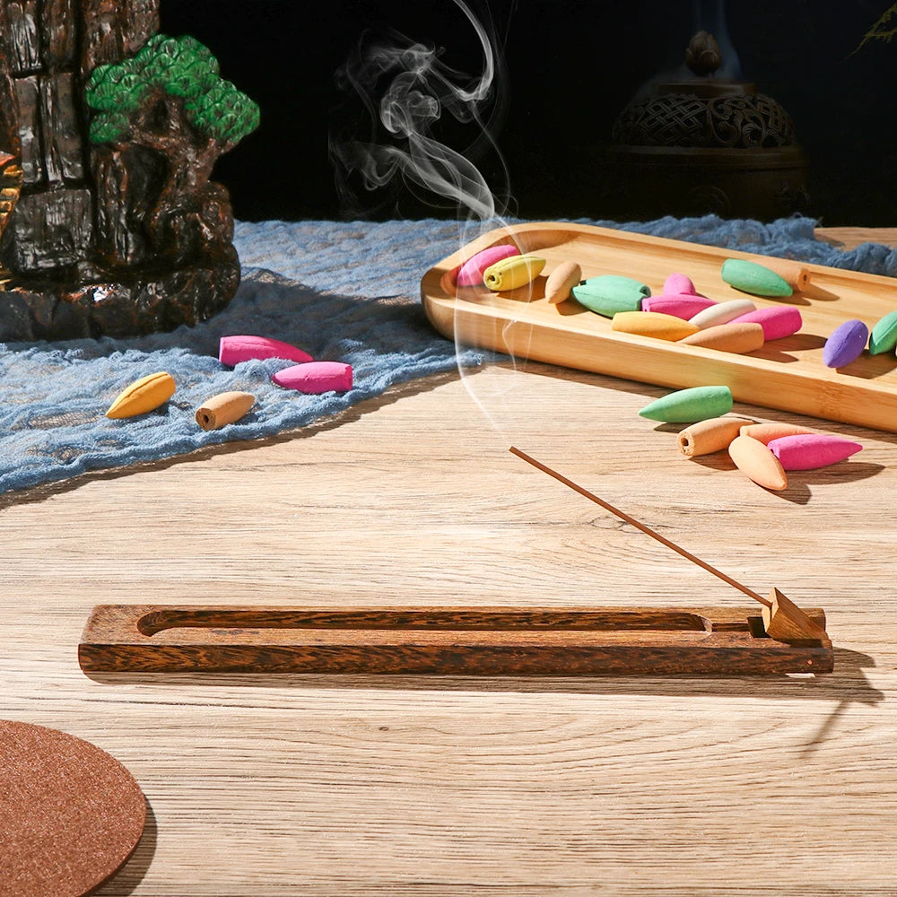 Plain Wooden Bamboo Stick Plate Incense Holder 