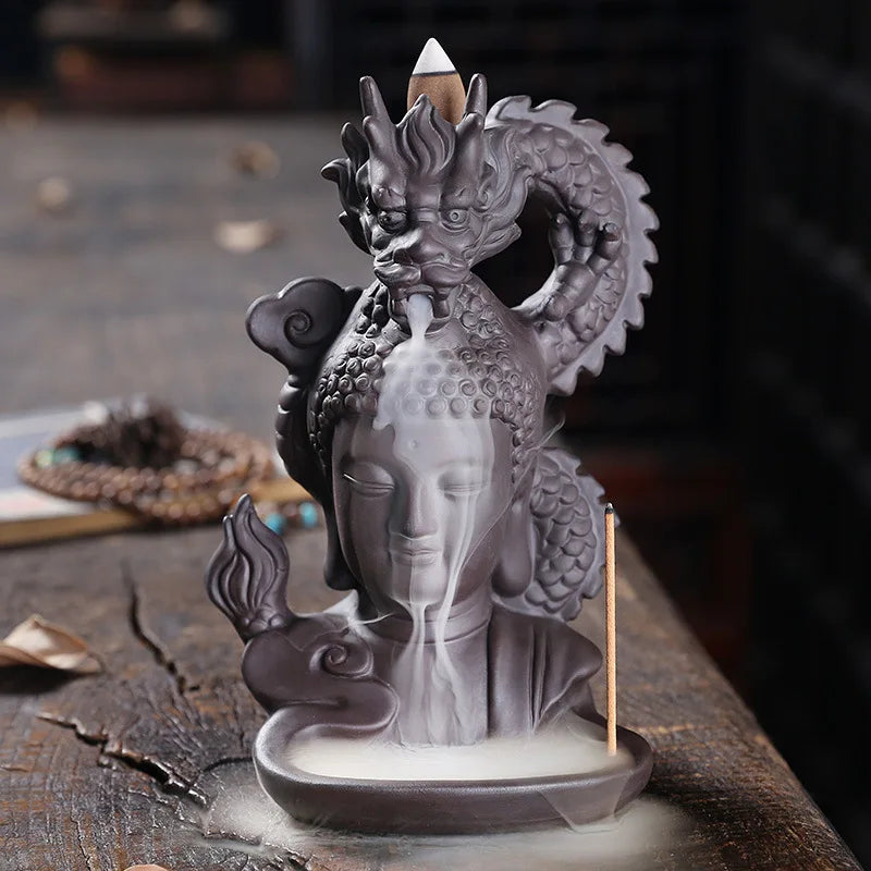 Purple Clay Dragon Incense Burner with 20 Cones