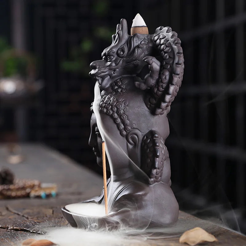 Purple Clay Dragon Incense Burner with 20 Cones | Waterfall Backflow Incense Holder.