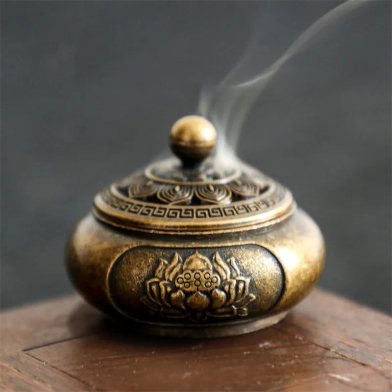 Copper Lotus Pocket Hollow Out Incense Sticks Burner 