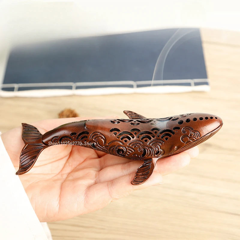 Alloy Copper Plated Small Whale Line Incense Burner