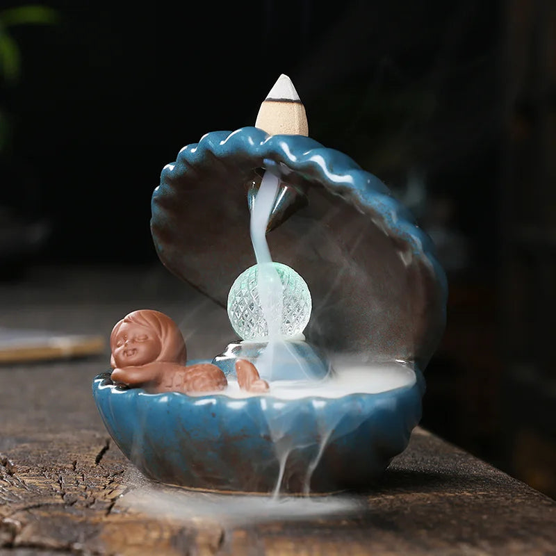 Blue Shell Pearl Incense Burner with LED Light