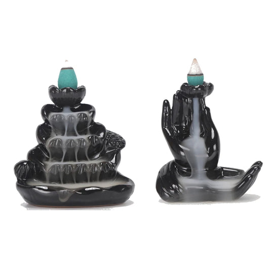 Ceramic Backflow Incense Burner with 10 Cones Waterfall Holder