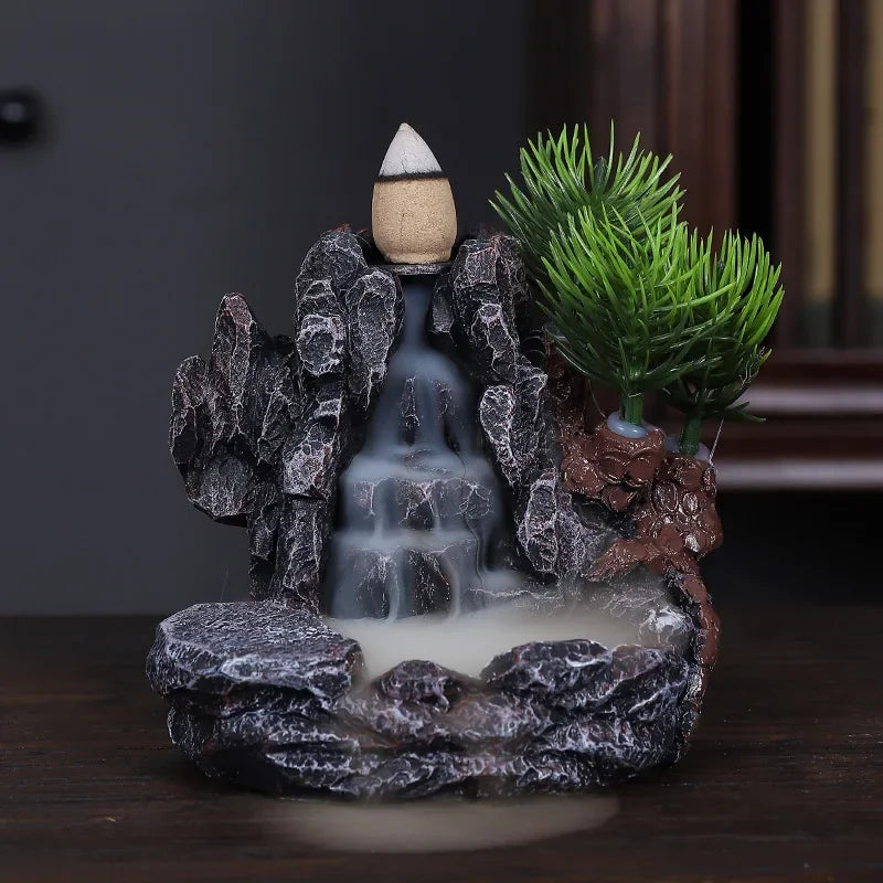 Resin Incense Burner | Mountains River Waterfall | Backflow Aroma Smoke Fountain Censer