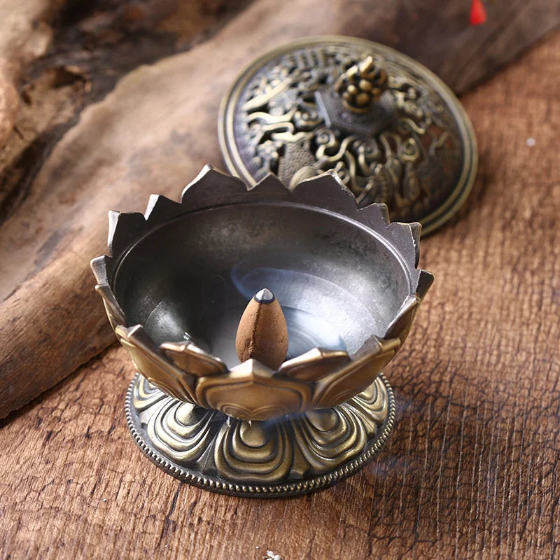 Lotus Flower Incense Burner | Buddhism Buddha Holder | Brass Mini Sandalwood Censer