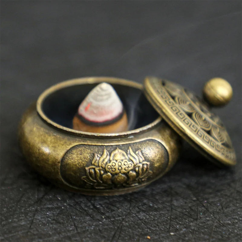 Copper Lotus Pocket Hollow Out Incense Sticks Burner 