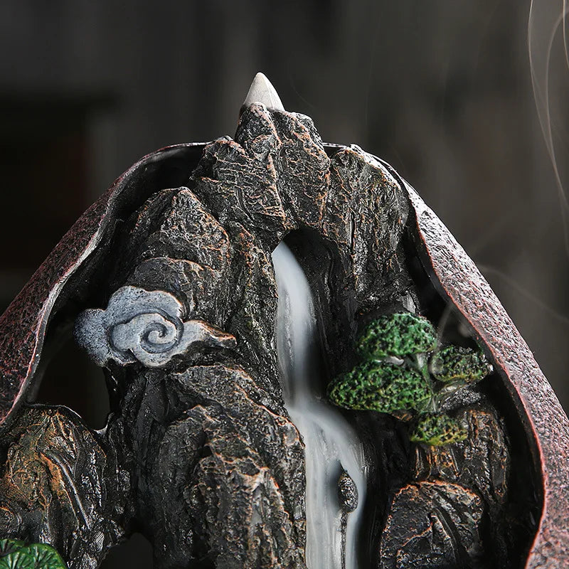 Smoke Waterfall Backflow Incense Burner | Portable Resin Censer Mountain River Incense Holder.