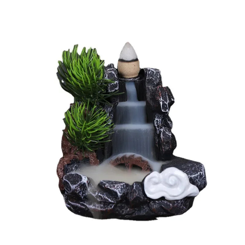 Resin Incense Burner | Mountains River Waterfall | Backflow Aroma Smoke Fountain Censer