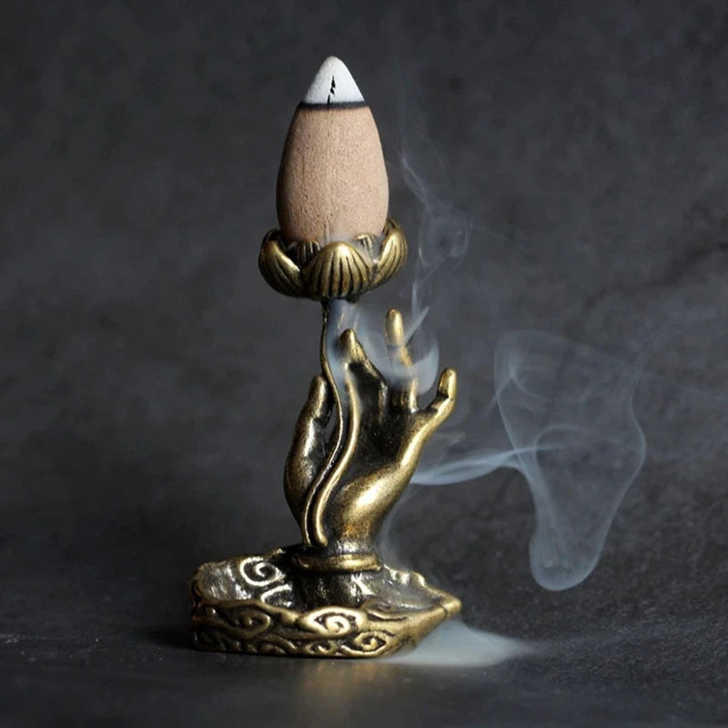 Vintage Buddha Hand Lotus Incense Burner