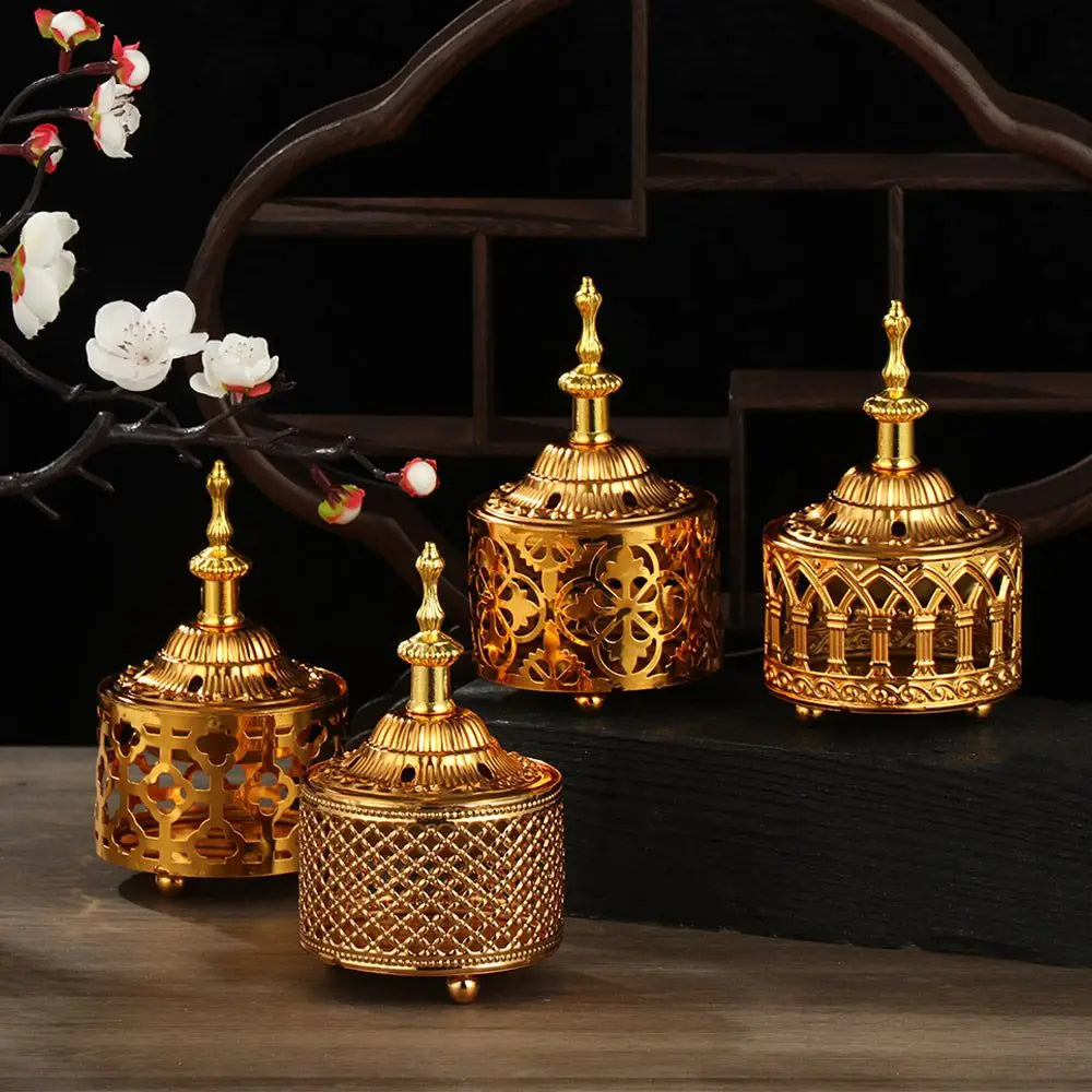 Hollow Golden Tower Oil Vintage Censer Incense Holder
