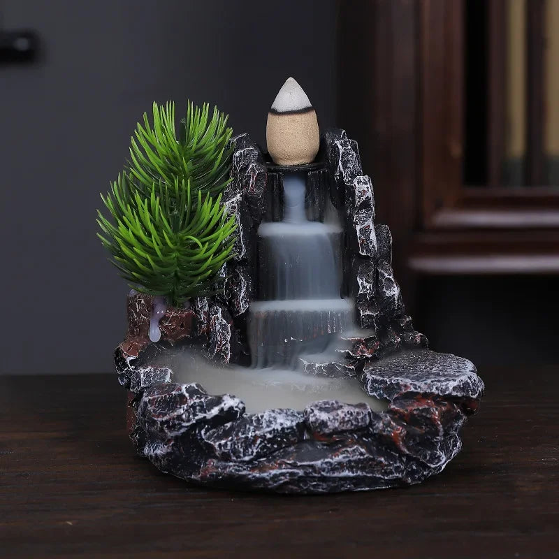 Resin Incense Burner | Mountains River Waterfall | Backflow Aroma Smoke Fountain Censer