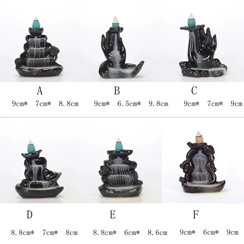 Ceramic Backflow Incense Burner with 10 Cones Waterfall Holder