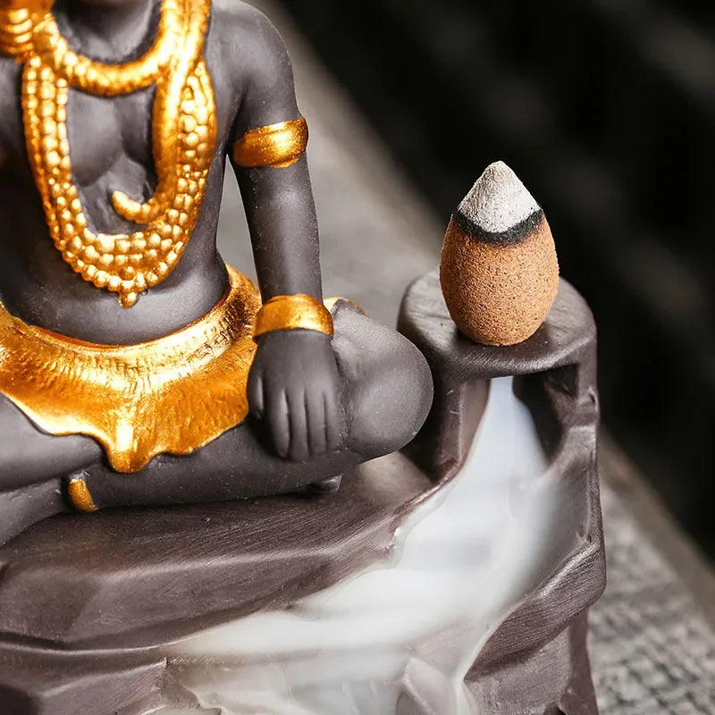 Shiva Buddha Backflow Incense Burner | Purple Clay Incense Stick Holder