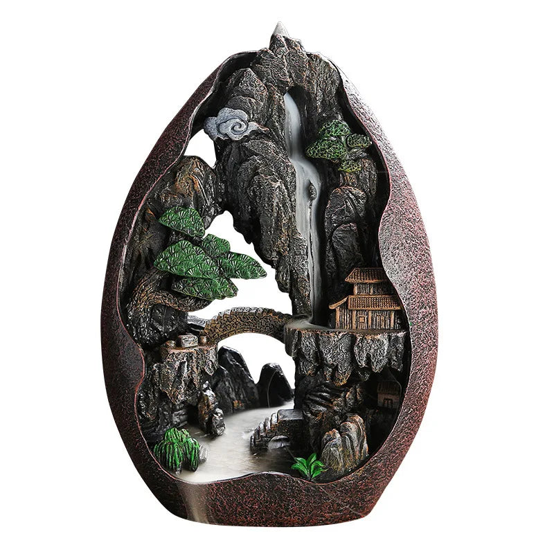 Smoke Waterfall Backflow Incense Burner | Portable Resin Censer Mountain River Incense Holder.