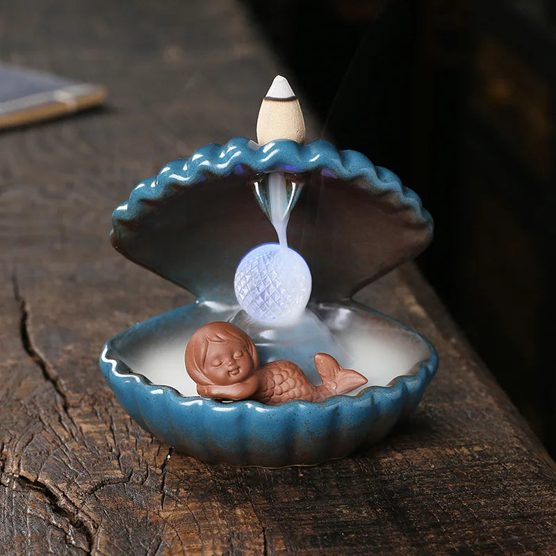 Blue Shell Pearl Incense Burner with LED Light