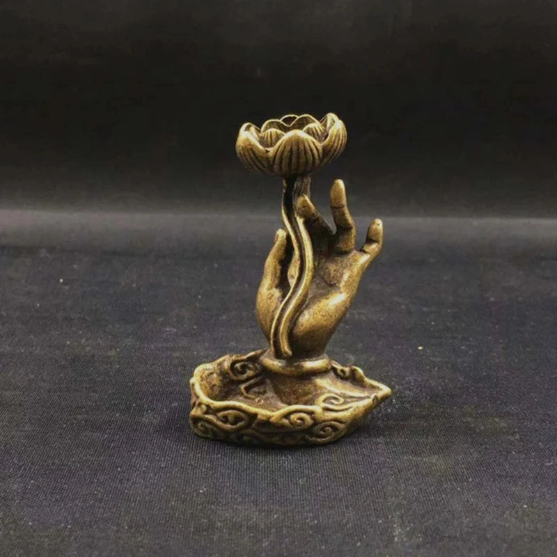 Vintage Buddha Hand Lotus Incense Burner | Smoke Waterfall Incense Holder Base Metal Backflow.